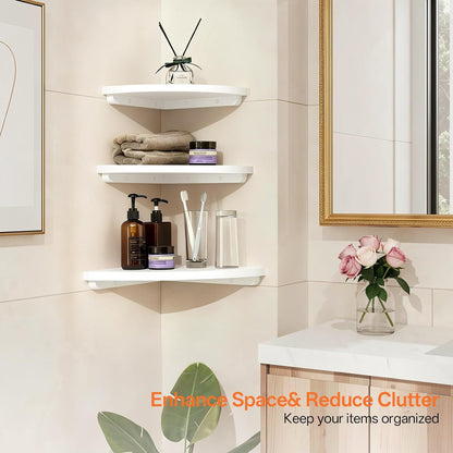 7inch Gieanoo White Corner Wall Shelf Solid Oak Wood Floating Corner Shelf with Wire Hole Corner Wall Storage Display