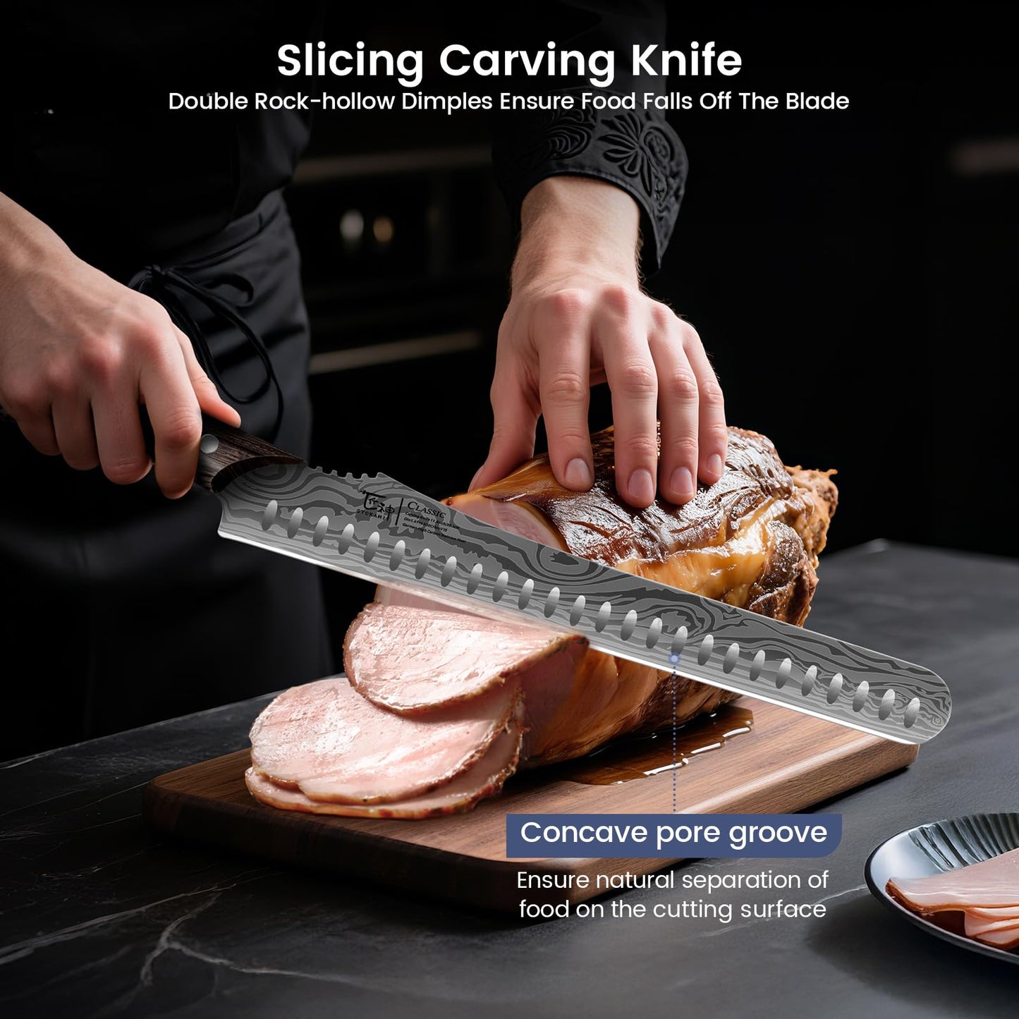 SYOKAMI Brisket Slicing Knife Set, Carving and Boning Knife for Meat & Turkey Cutting, Japanese Style High Carbon Steel Kitchen Knives Set For Home & BBQ, Wood Ergonomic Full Tang Handle, Gift for Mom
