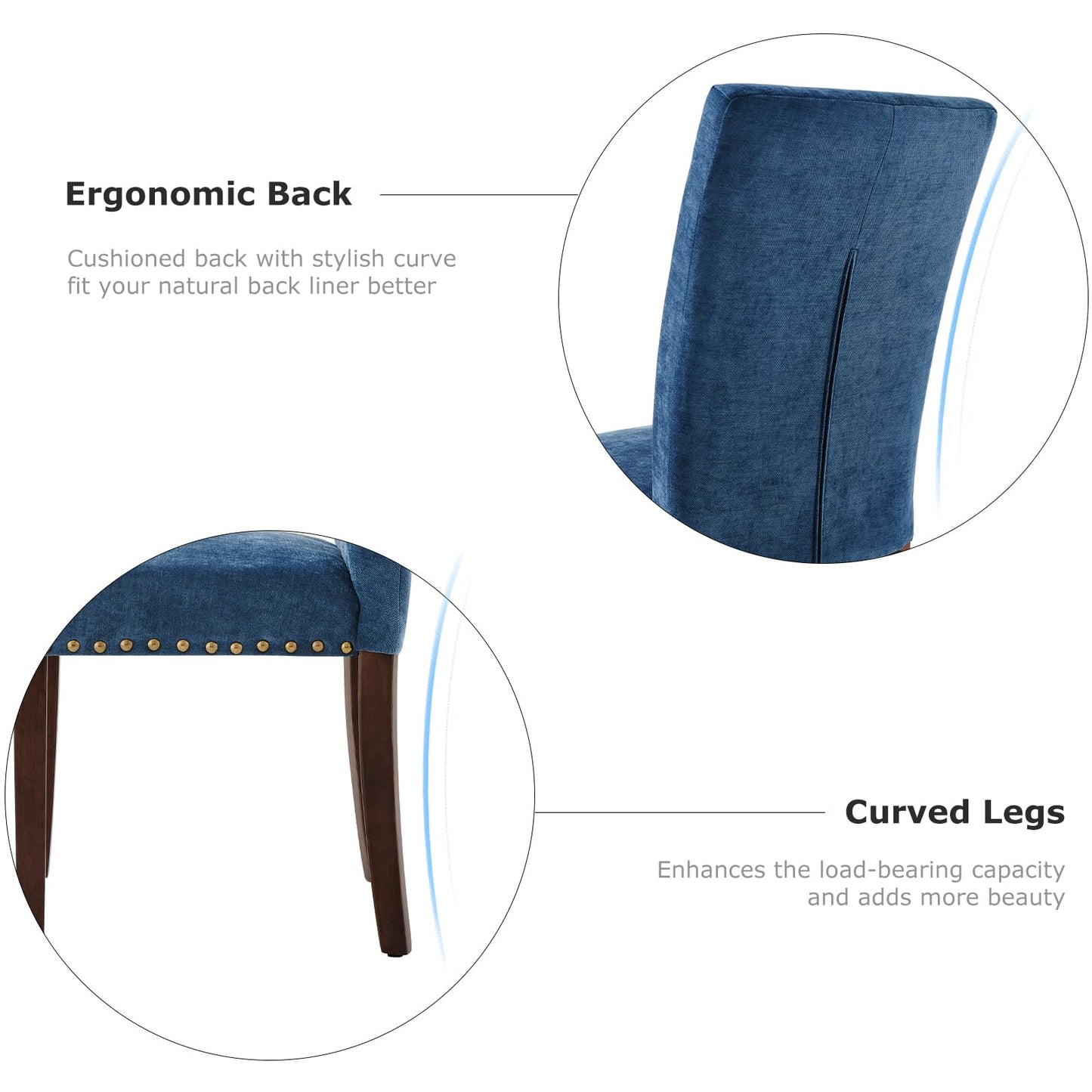 MALOL High Back Dining Chairs Set of 6, Upholstered Dining Room Chair with Wood Legs and Nailhead Trim, Modern Padded Kitchen Chairs for Dining Room/Restaurant, Dark Blue
