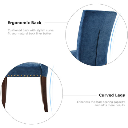 MALOL High Back Dining Chairs Set of 6, Upholstered Dining Room Chair with Wood Legs and Nailhead Trim, Modern Padded Kitchen Chairs for Dining Room/Restaurant, Dark Blue