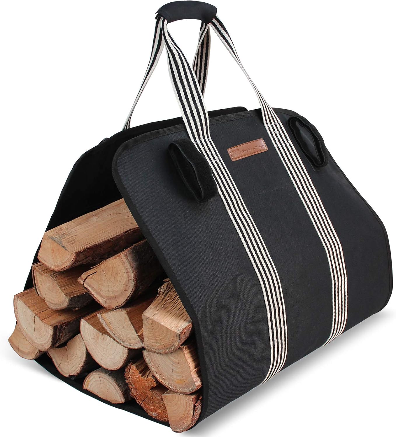 Heavy Duty Indoor Firewood Log Carrier Tote, Oxford Canvas Fabric, Foldable with Padded Handles, Large Capacity