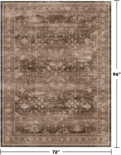 Hazo Haus Boho Brown Area Rug - Washable 6x8 Modern Vintage Design for Living Room & Dining Room