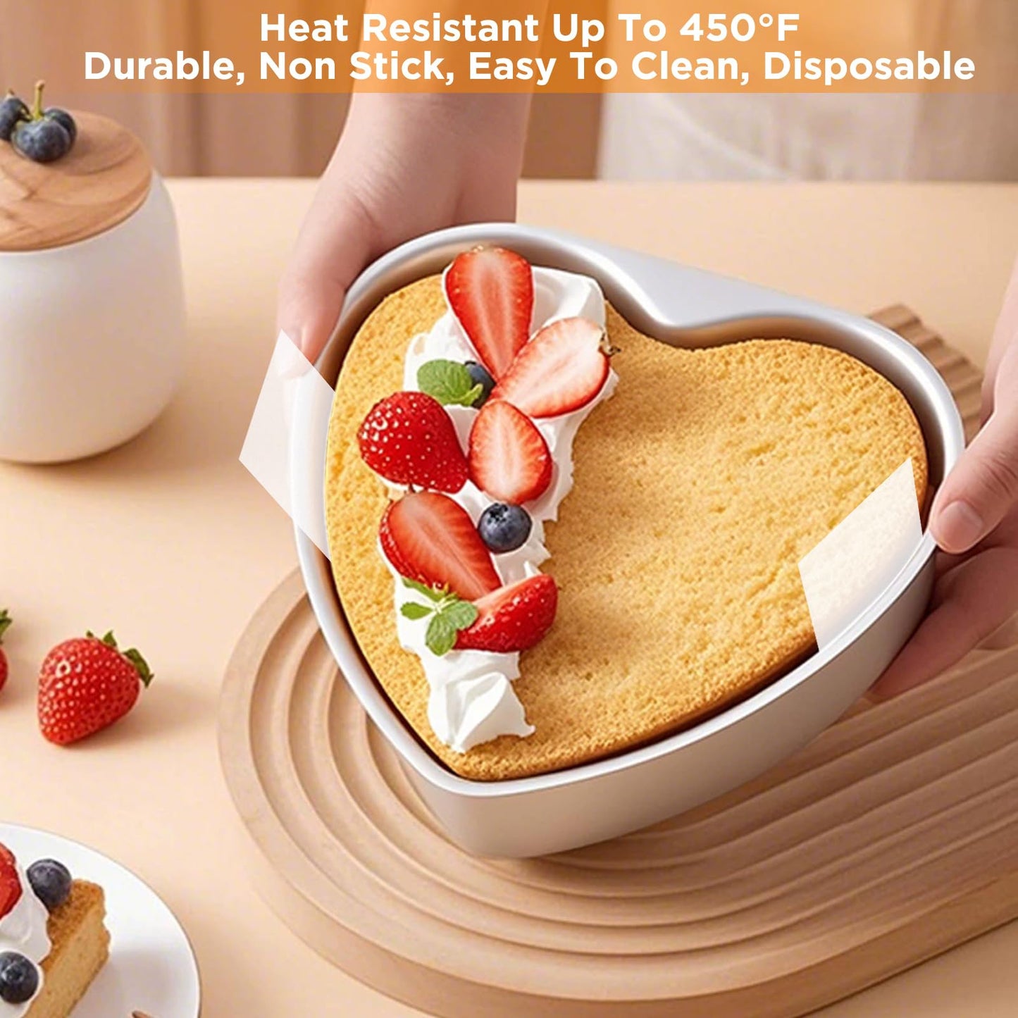 GeeRic Baking Parchment Paper 8 inch Heart Shape, 60 Pcs Cake Pan Liner with Lift Tab, Non-Stick Precut Baking Parchment for Baking Cookies, Bread (White)