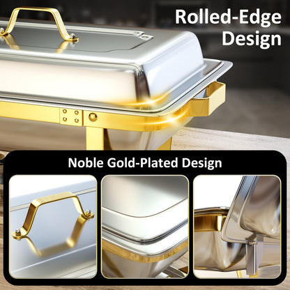 Chafing Dishes for Buffet 6 Pack, 9QT [Elegant Gold and Silver Colors] Stainless Steel Chafing Dish Buffet Set [Sturdy and High Grade] Chafers and Buffet Warmers Sets for Any Party with Complete Set