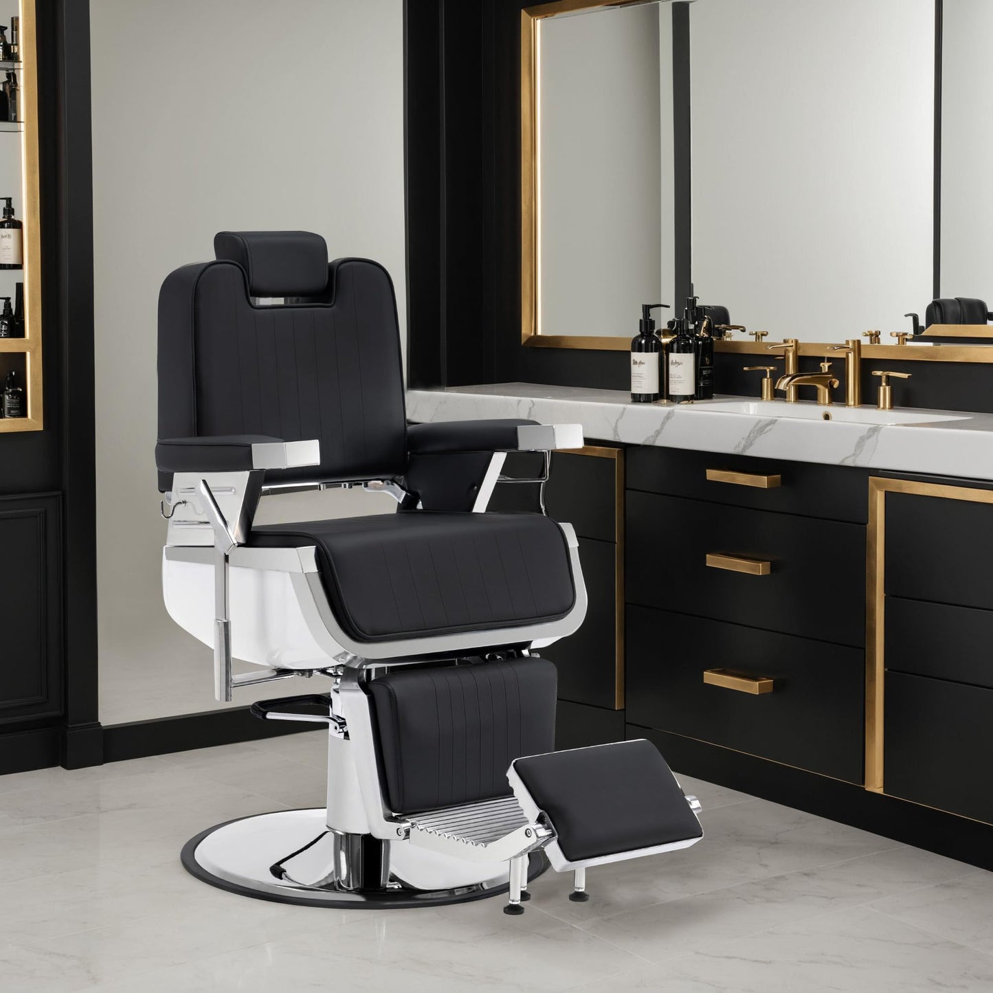 BarberPub Heavy Duty Barber Chair, Hydraulic Reclining Salon Chairs for Hair Stylist, PVC Leather, Barbershop, Adult 3819 (Black&White)