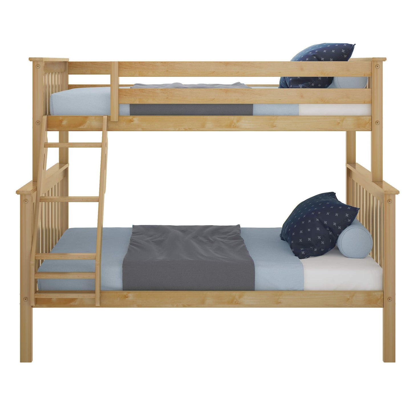 Max & Lily Bunk Bed Twin Over Full Size with Ladder, Solid Wood Platform Bed Frame with Ladder for Kids, 14" Safety Guardrails, Easy Assembly, No Box Spring Needed, Natural
