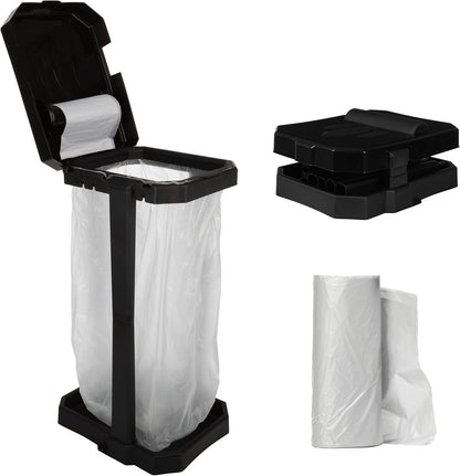 7 Wakeman Heavy Duty Black Trash Bag Portable Trash Bag Holder Stand with Bags - Collapsible Trash Can Camping, RV