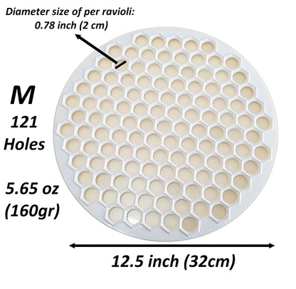 Pratic Circle Ravioli Mold - Small Holes, 121 Dough Rounds - 12.5" Dough Cutter, Manti Maker - White