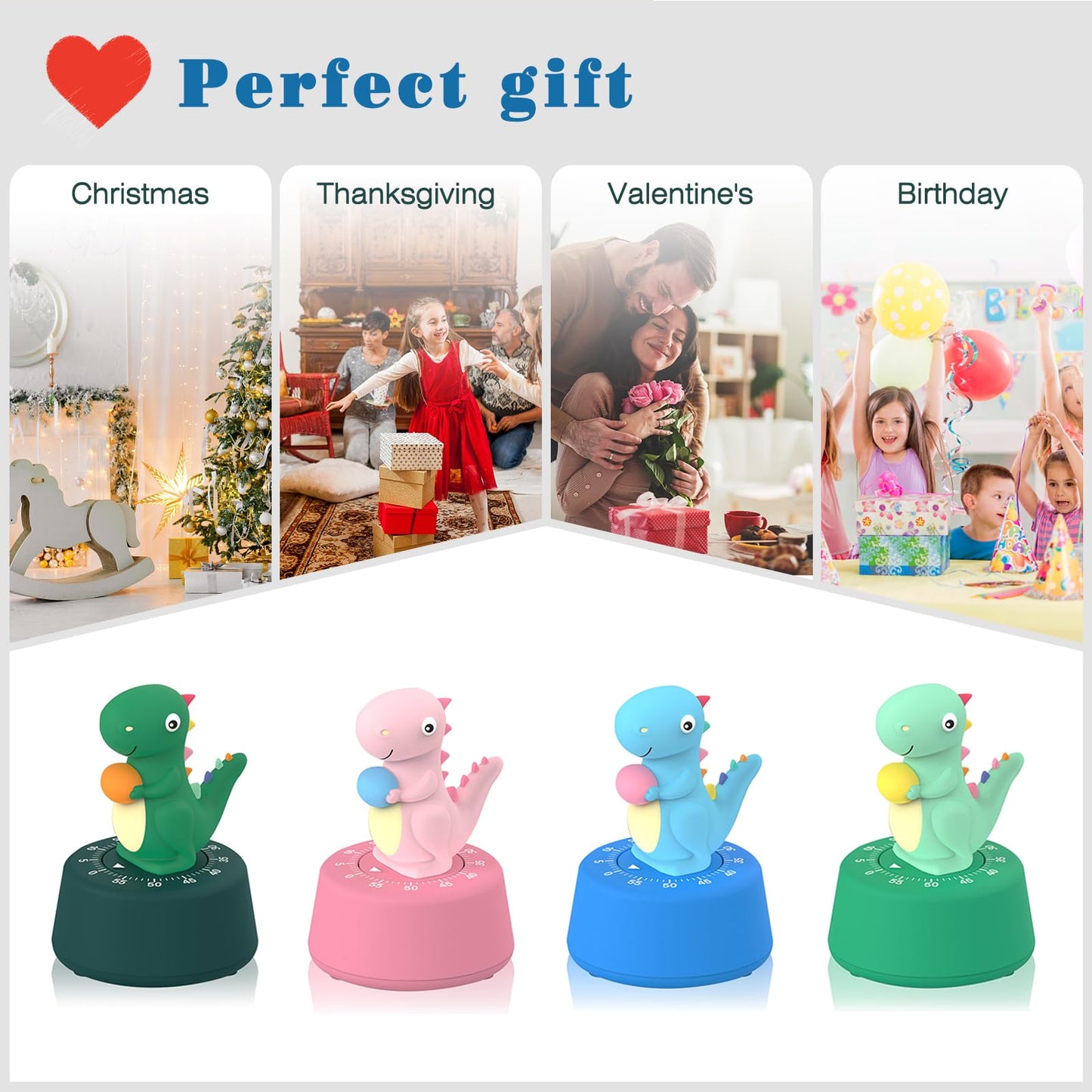 ELE DEPI 60 Minutes Mechanical Kitchen Timer,Cute Dinosaur Timer for Kids,Wind Up Egg Timer for Cooking,Reading,Classroom and Do Sports. (Light Green)