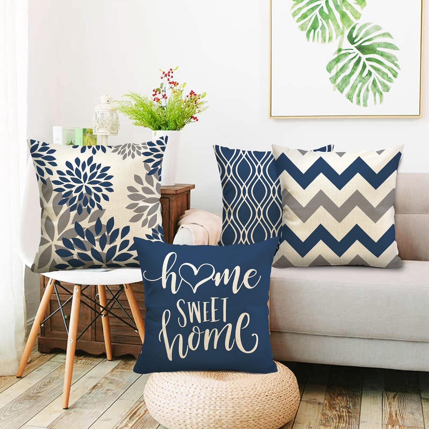 Hexagram Light Blue Geometric Pillow Covers, 16x16 Set of 4, Decorative Couch Cushion Pillow Case for Home Decoration