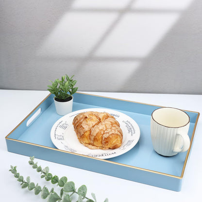 Spsyrine Blue Decorative Serving Tray with Handles, Elegant Plastic Coffee Table Tray for Ottoman, Living Room, Home Decor 15.6" X 10.2" Light Blue