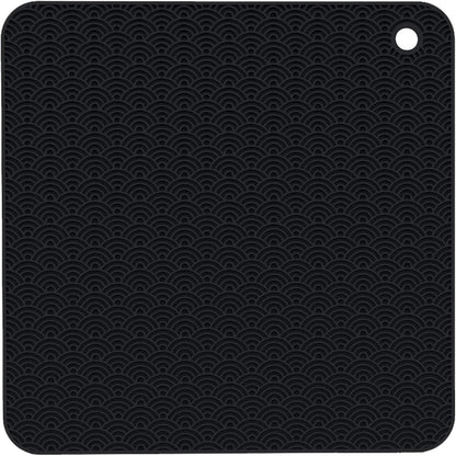 Silicone Trivets Mats for Hot Pots and Pans, Non-Slip Heat Resistant Hot Pads Set of 2, Black
