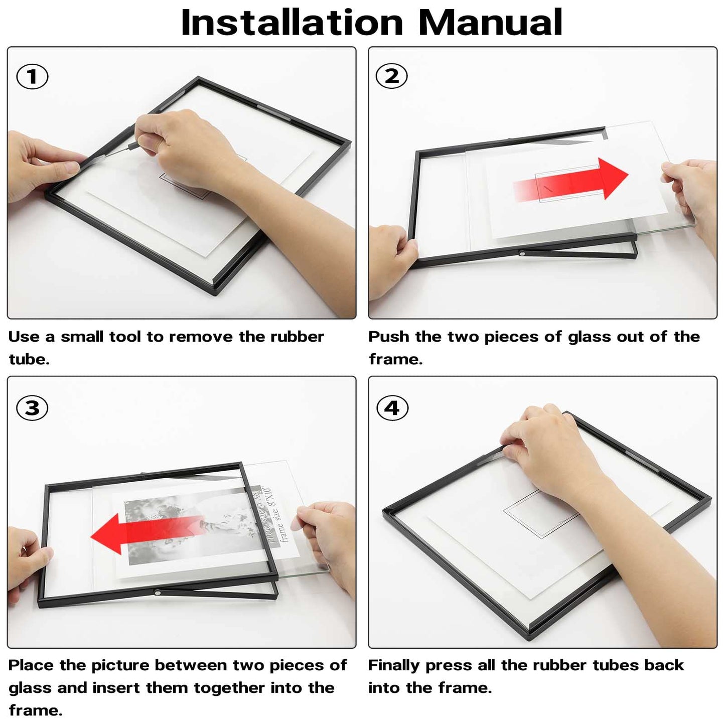 Qiannhee 8x10 Floating Frames Set of 2, Double Glass Desktop Picture Frames, Holds Multiple Photo Sizes, Photo Frame with Metal Stand