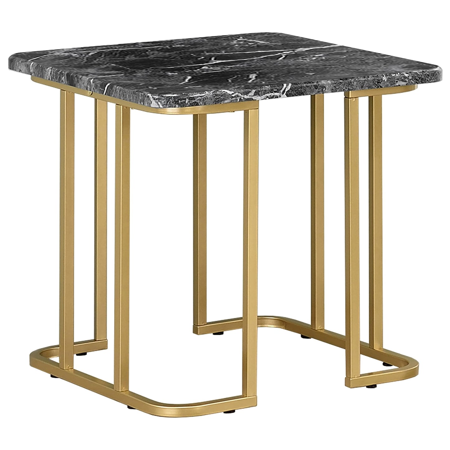 24/7 Shop at Home Scheben Modern Faux Marble Top 2-Piece Coffee Table Set with U-Shaped Metal Base for Living Room, Bedroom, Home Office, Gold Coating and Black