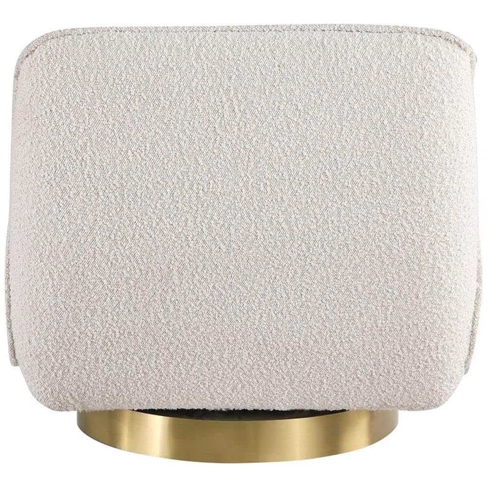 Meridian Furniture 492Cream Geneva Collection Modern | Upholstered Swivel Accent Chair with Rich Cream Boucle Fabric, Brushed Gold Metal Base, Solid Wood Frame, 29" W x 35" D x 27.5" H, Cream