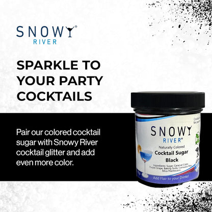 Rimmer Rimming, 3oz Snowy River Black, Cocktail & Margarita Sugar - Vibrant Naturally Colored Sugar for Cocktail Baking