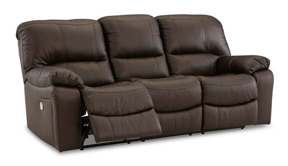 Signature Design by Ashley Leesworth Power Reclining Sofa, Leather and Faux Leather One-Touch Power Recliner Couch with USB, Zero Wall Design, 88" Width Living Room Seating