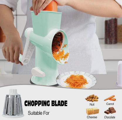 Cheese Grater with Handle,Multifunctional Rotary Cheese Grater,Kitchen Cheese Shredder Can Easily Chop Vegetables,Potatoes,Carrots,Etc.The Suction Cup is Stable and Easy to Clean (light green)