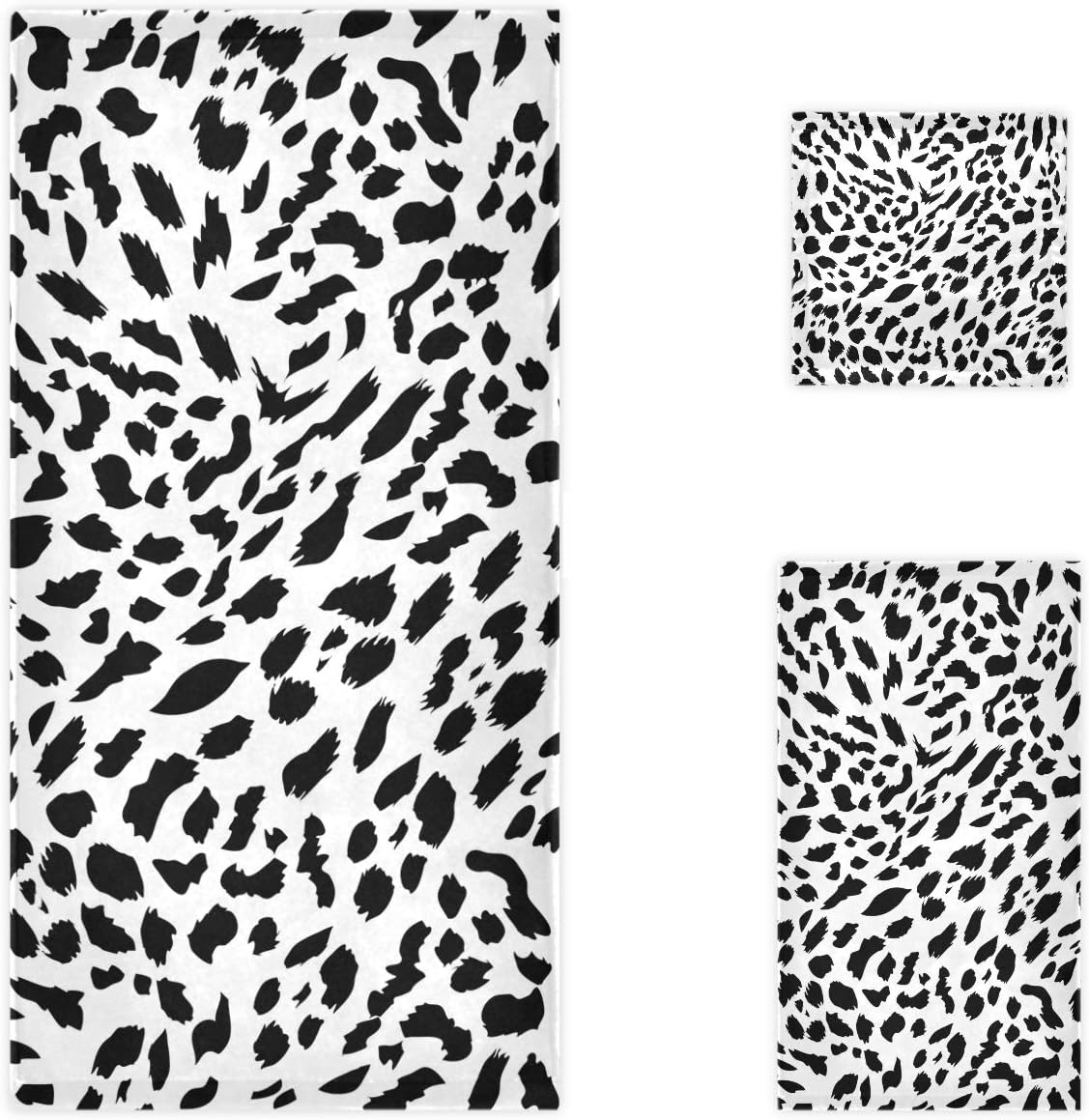 Naanle Set 3 1 Towel+1 Towel+1 Trendy Black and White Leopard Print Soft Luxury Decorative of Towels, Bath Hand