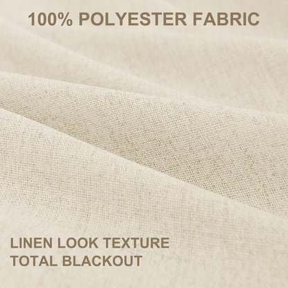 Skiennix 100% Blackout Linen Curtains - Thermal Insulated Drapes, 2 Panels Set, 50" W x 84" L, Light Cream