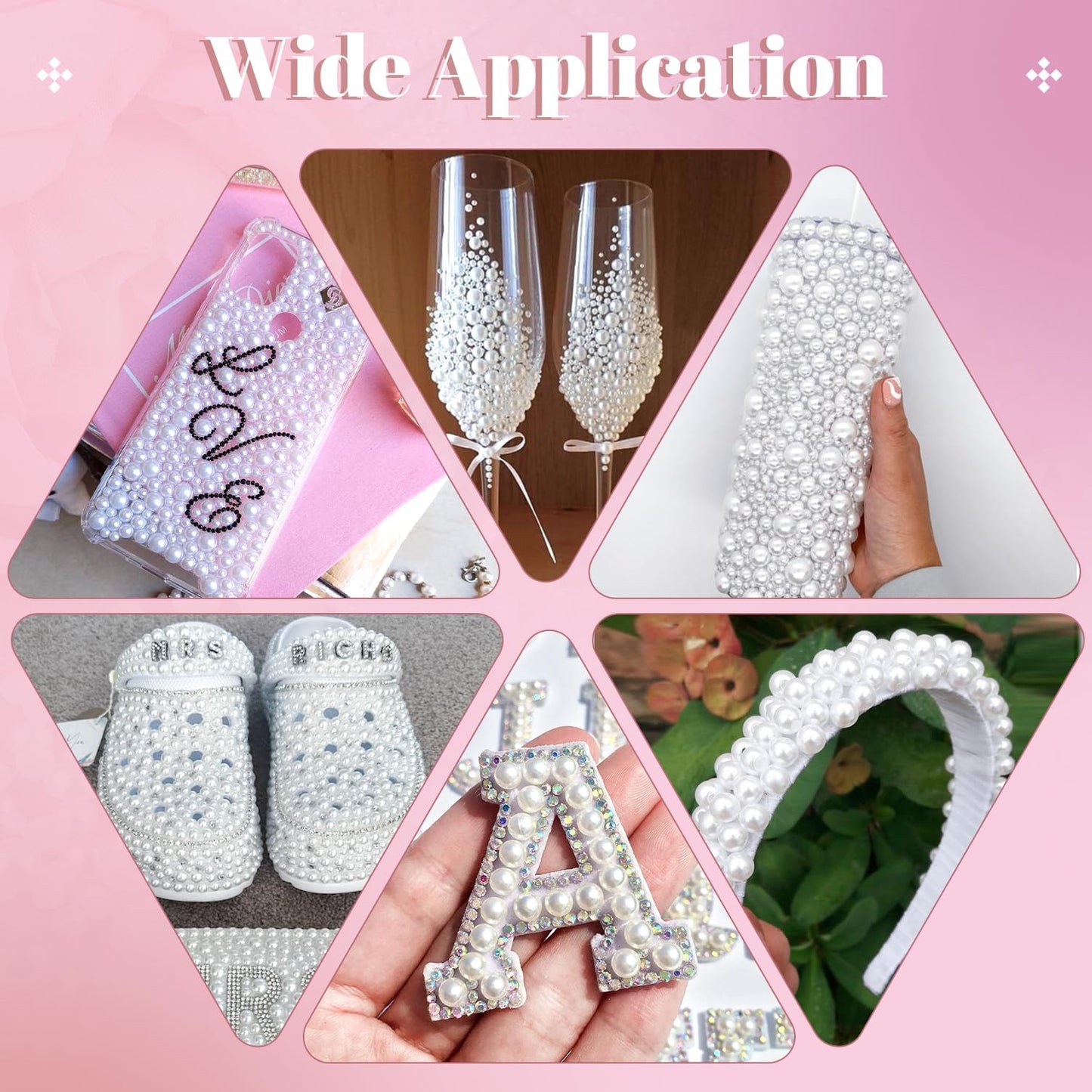 16500Pcs Flatback Pearls for Crafting (White), Assorted Size 2/3/4/5/6/8/10mm Half Pearl with 3Pcs 10ml B7000 Jewelry Glue, Bedazzling Kit for DIY Crafts Clothing Tumbler Shoes Embellishment Nail Art