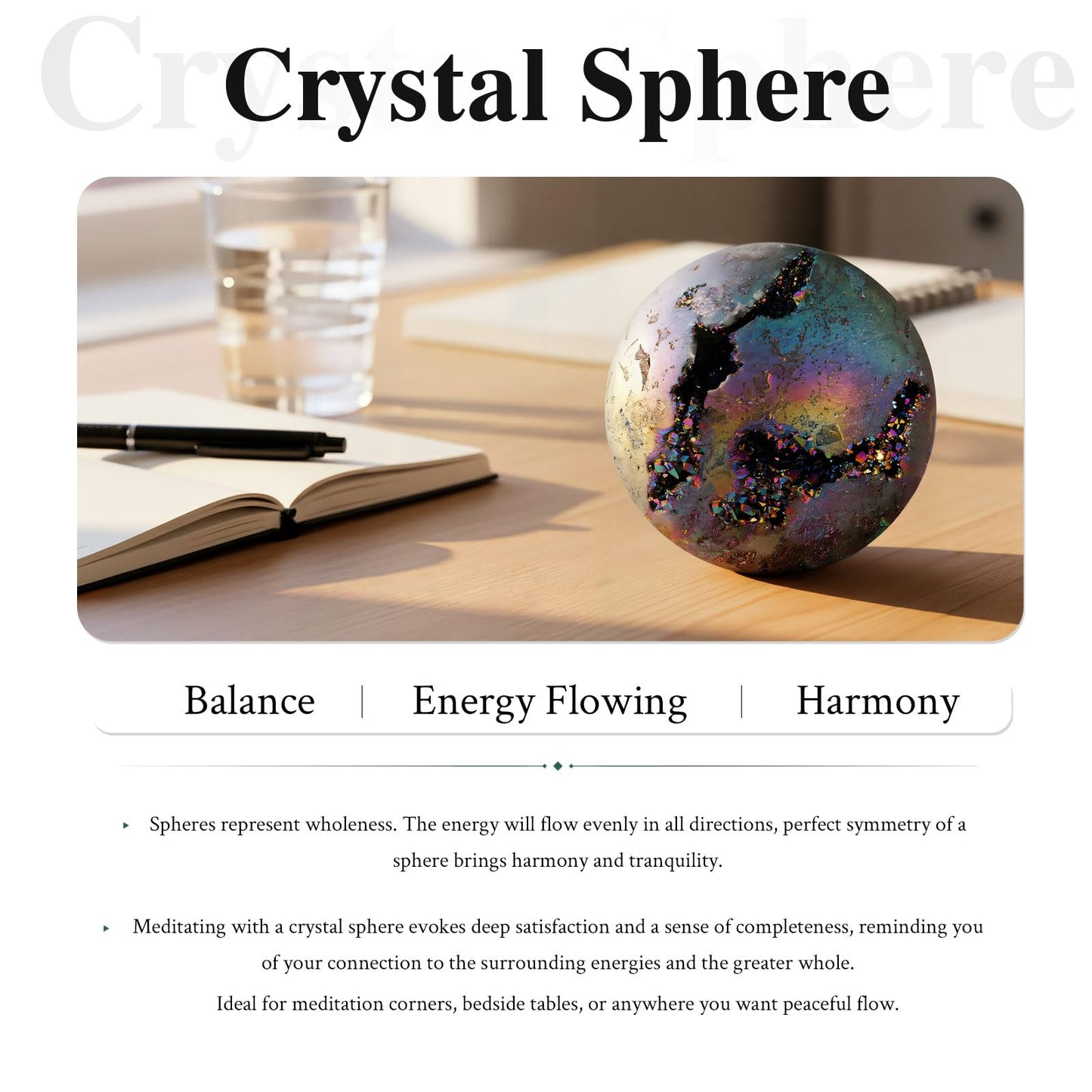 SUNYIK Rainbow Titanium Coated Druzy Geode Sphere Ball,Crystal Quartz Agate Ball,Healing Sculpture Figurine for Easter Day