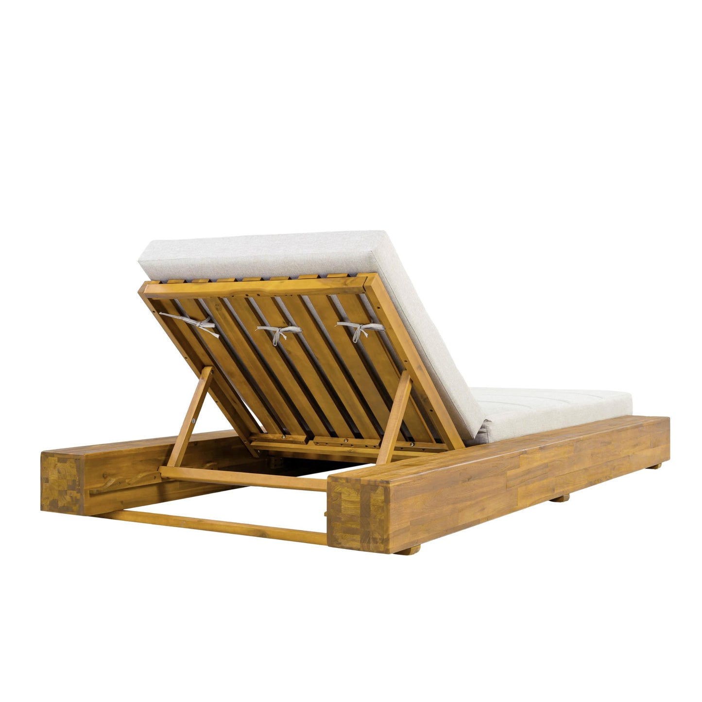 Christopher Knight Home Tory Acacia Wood Chaise Lounge Chair Outdoor, Poolside Sun Lounger Recliner, Patio Outdoor Chaise Lounge with Cushions, Adjustable Backrest Single Lounge Sofa, Beige+Teak