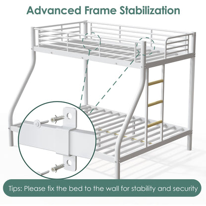 Cyranture Bunk Beds Twin XL Over Queen, Heavy Duty Bunk Beds with Bottom Space & Guardrail Metal Bunk Bed Frame for Adults Teens Dorm Bedroom Guest Room, No Box Spring Needed（White）