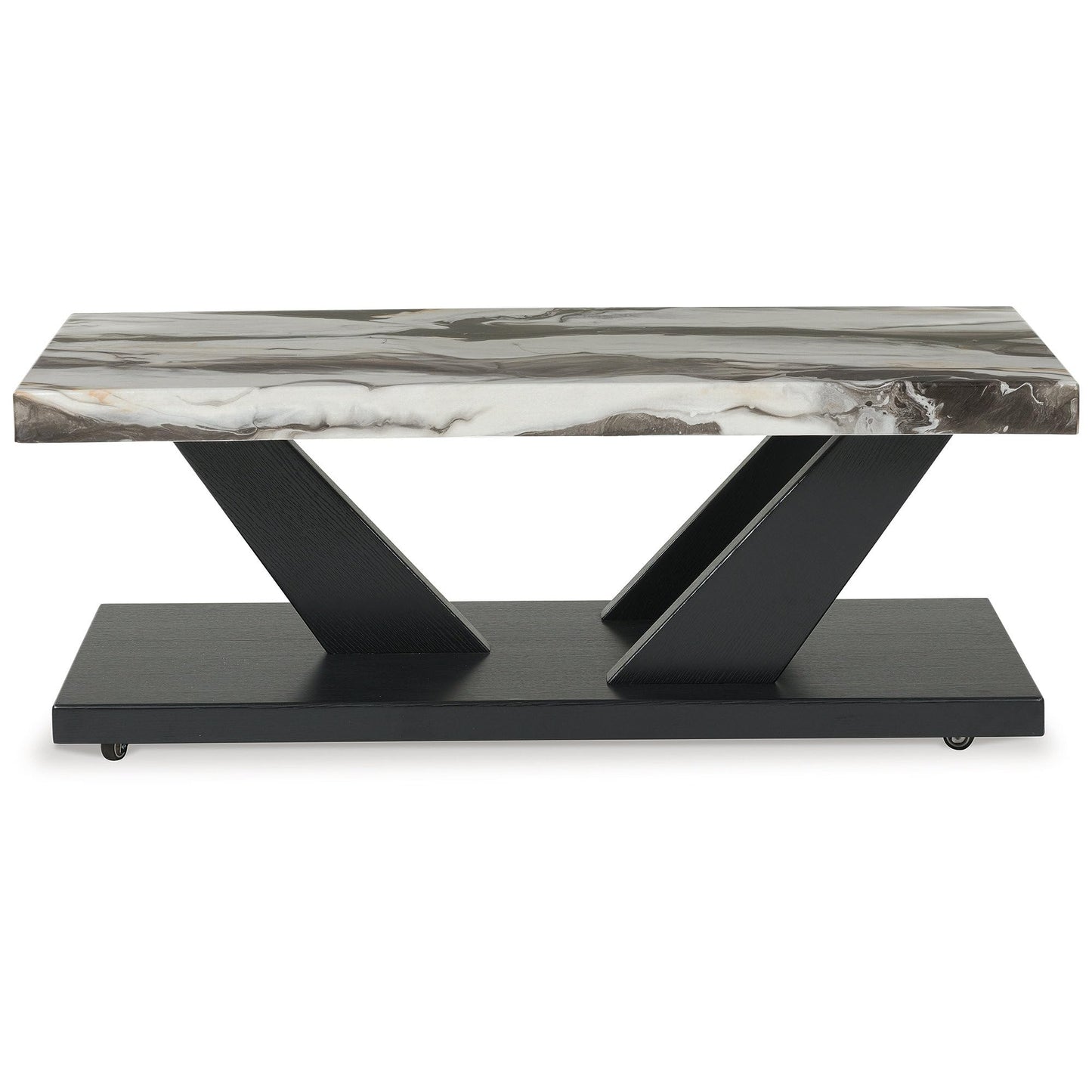 Signature Design by Ashley Cendill Contemporary Faux Marble Table with Casters, Set of 3, White & Black