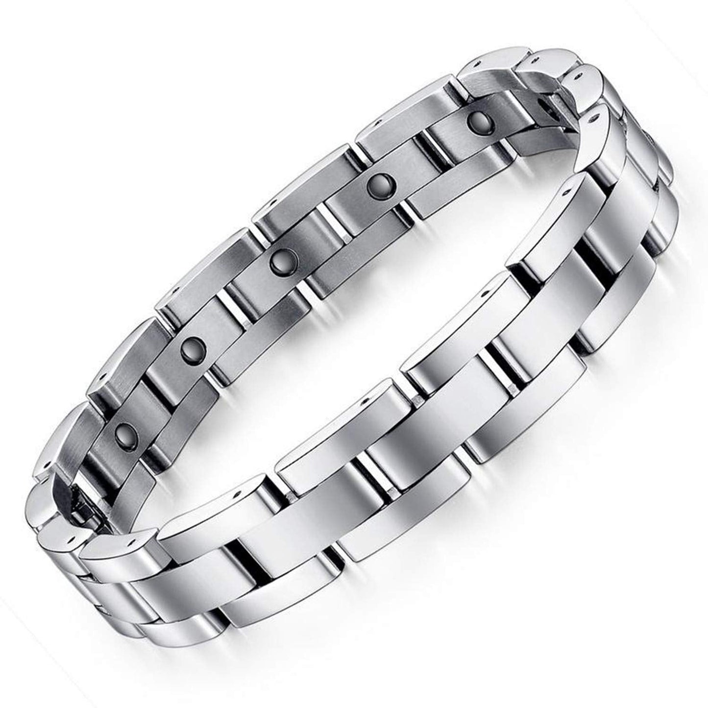 Feraco Magnetic Bracelets for Men Sleek Titanium Stainless Steel Magnetic Therapy Bracelet with Sizing Tool, Jewelry Gifts for Men (Silver)