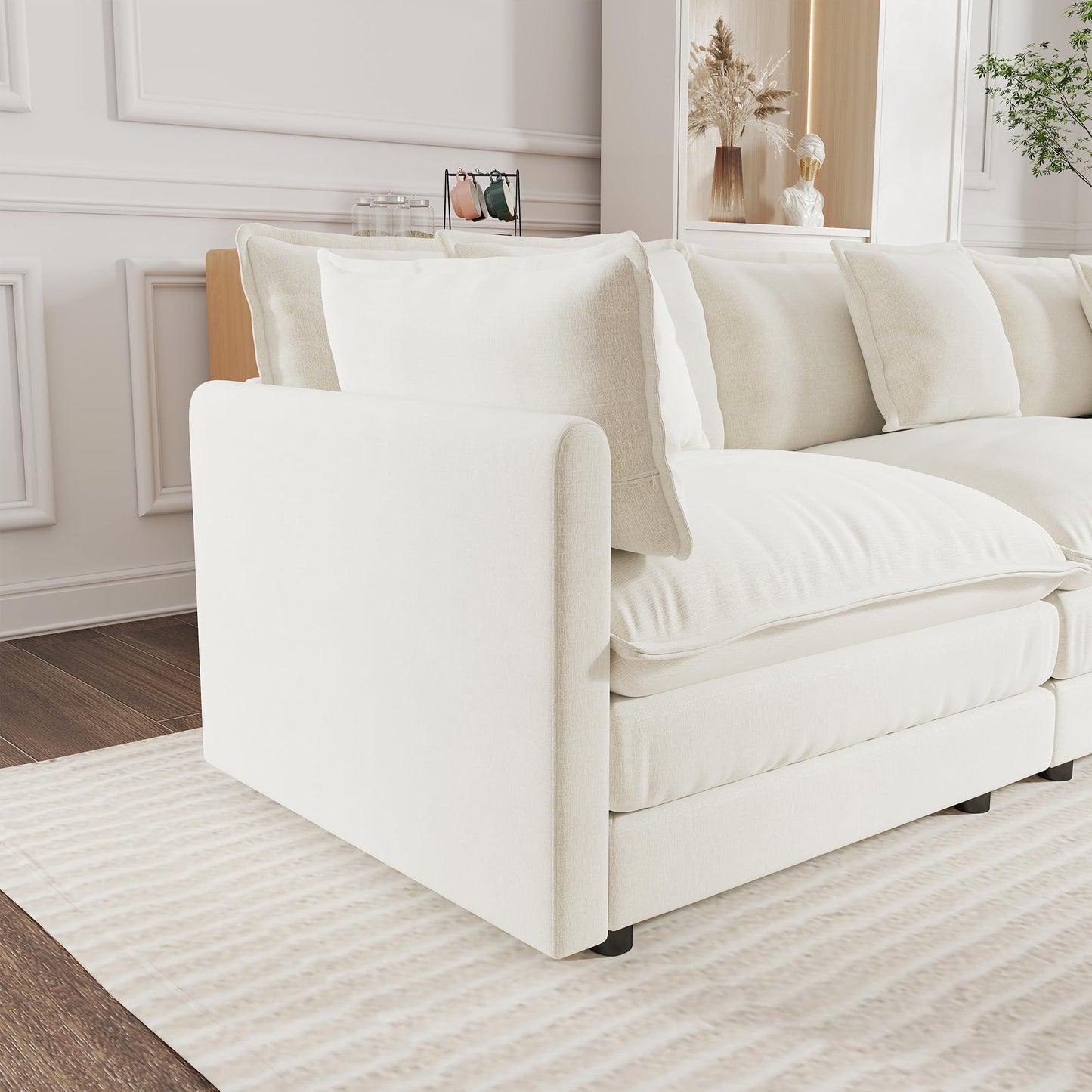 KEIKI 2-Piece Sofa Set with 2 Oversized Chenille Single Sofa, Upholstered Modern Style 2-Seater Lounge Accent Chair Set with 2 Pillow, High-Density Foam Cushions, for Apartment, Living Room, White