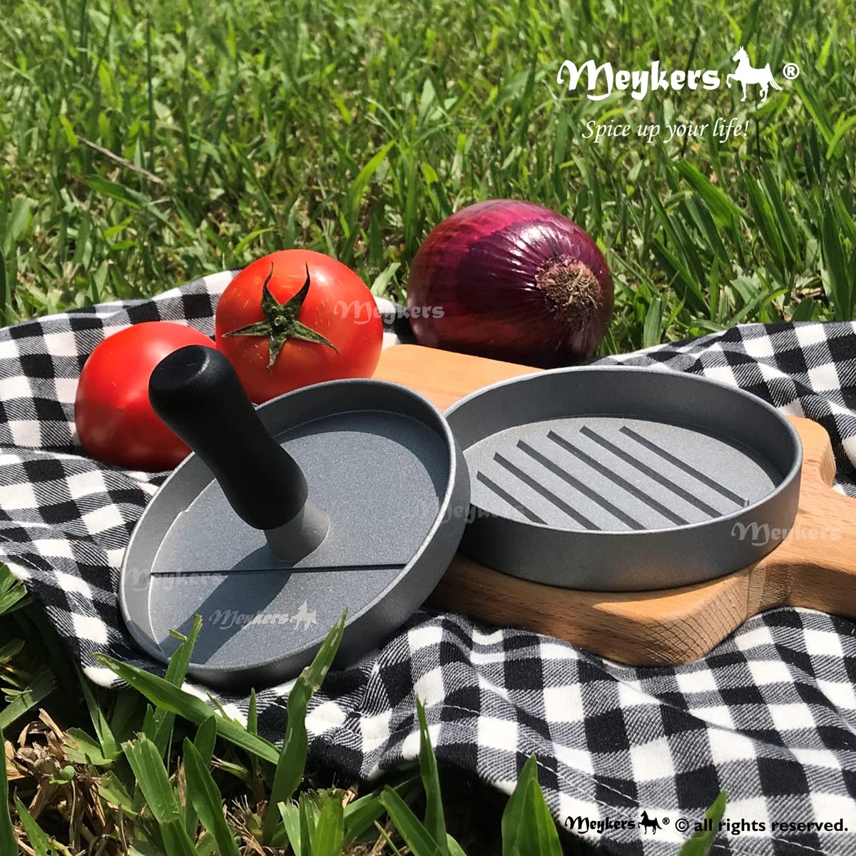 Meykers Burger Press 100 Patty Papers Set | Non-Stick Hamburger Press Patty Maker Mold with Free Wax Paper Sheets | Meat Beef Cheese Veggie Burger Maker for Grill Griddle BBQ Barbecue | BPA Free