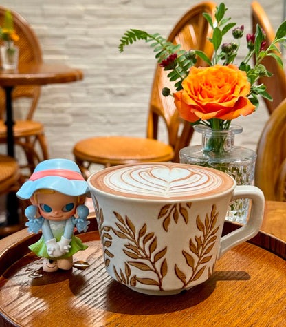 Handmade Ceramic Mugs, 12 oz Coffee Cups, Tea Mugs, Farmhouser Mug, Luxurious Cups for Office Home Microwavable, Porcelain Coffee Cups With Handle - Modern, Boho, Unique Style Wisteria Leaves