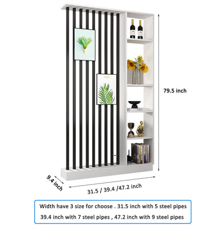 Floor to Ceiling Room Divider with Shelves – Freestanding Partition Screen, Industrial Style Room Divider Furniture for Bedroom, Office (Walnut, 47" L x 9.5" W x 79.5" H)
