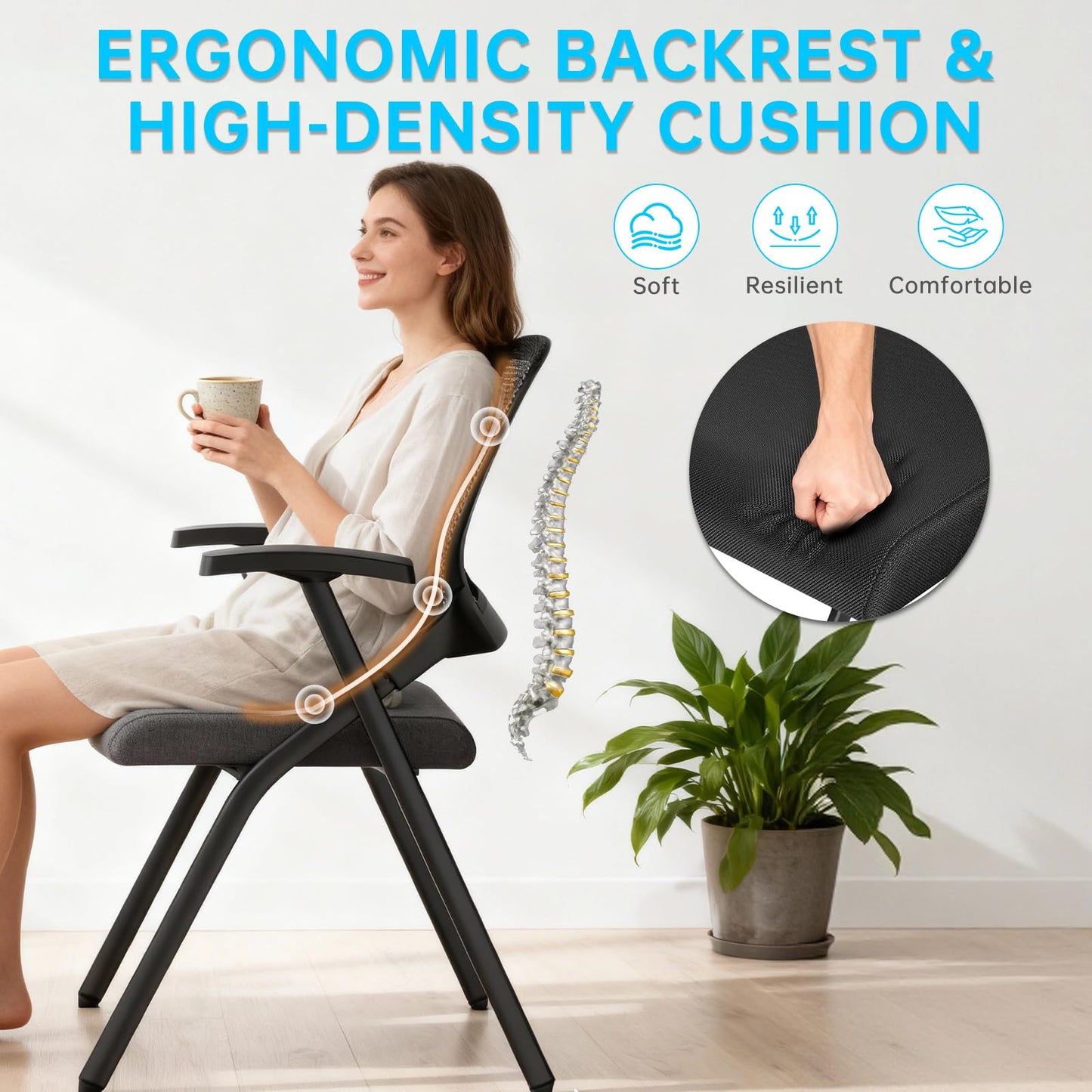 QINOL Folding Office Chair, Stackable & Breathable Mesh Back for Conference, Seminar, Training, Reception,No Assembly Required