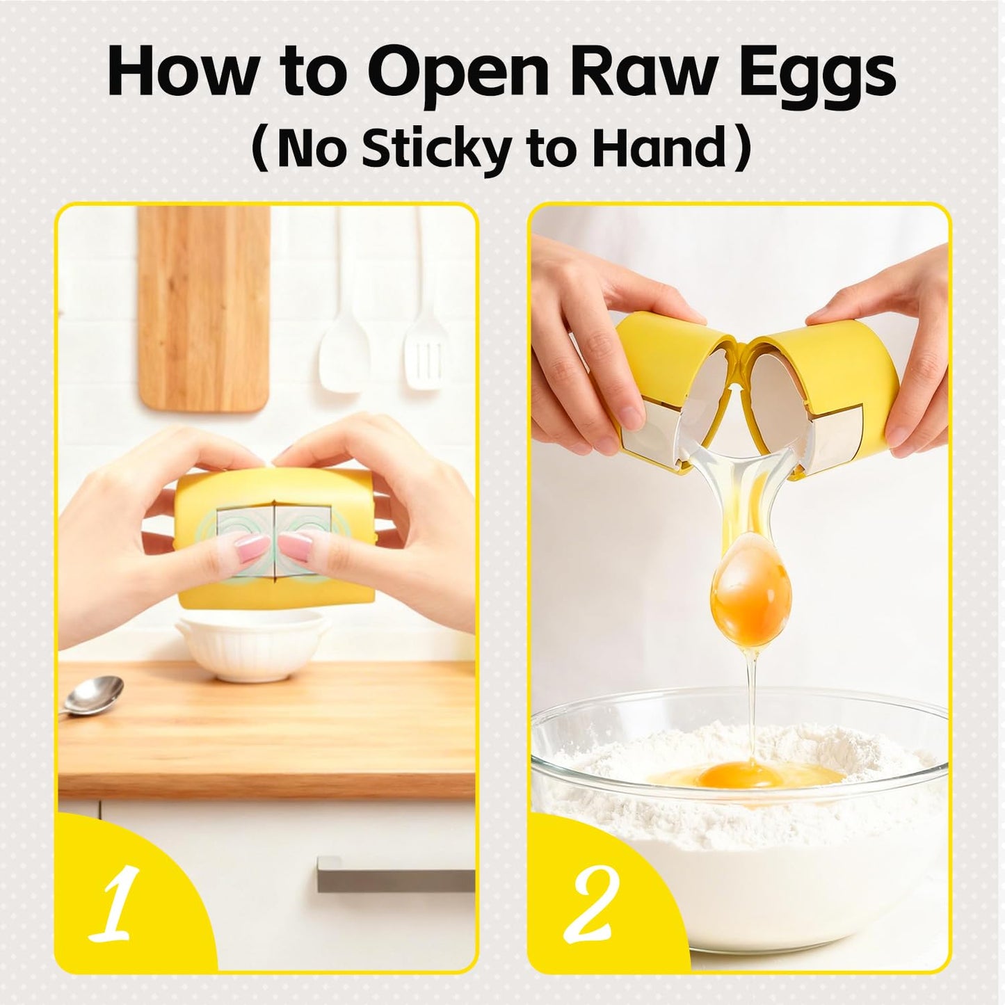 Upgraded 2 in 1 Egg Shell Opener, Hard Boiled Egg Peeler with Piercer, Cute Egg Cracker for Raw Eggs, Egg Separator for Home Kitchen Gadgets Tool (Beige+Yellow)