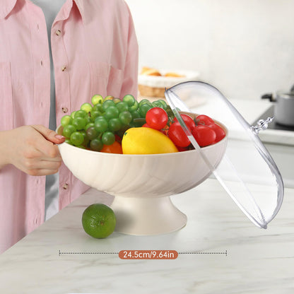 LOYIM 2 Pcs Fruit Bowl with Lid for Kitchen 9.65 Inch Fruit Basket with Draining Holes and Removable Pedestal Fruits Holder for Dining Table Decorations Counter Food Vegetable Storage Accessories