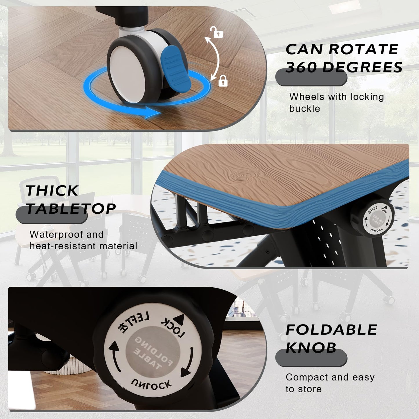 Usosidam Folding Conference Room Table with Wheels, Flip Top Mobile Training Room Tables, Modular Rolling Meeting Table, Space Saving Conference Tables for Office Classroom Seminar, 6-12 Person（8pcs）