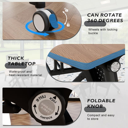 Usosidam Folding Conference Room Table with Wheels, Flip Top Mobile Training Room Tables, Modular Rolling Meeting Table, Space Saving Conference Tables for Office Classroom Seminar, 6-12 Person（8pcs）