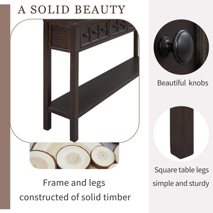 Merax Wood Farmhouse Entry Way Hallway Table with Drawers and Bottom Shelf Narrow Long Sideboard for Living Room (Espresso)