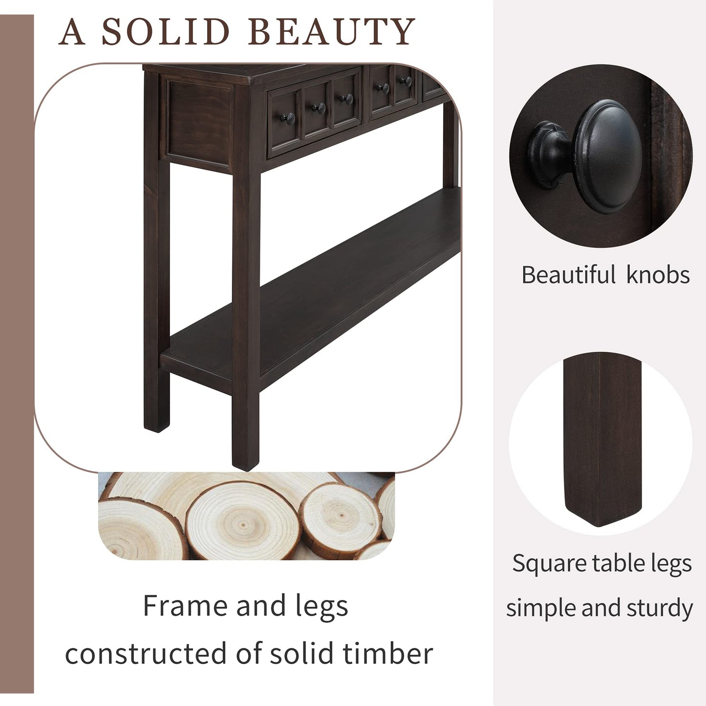 Merax Rustic Console Table for Hallway,Wood Narrow Sideboad with Drawers and Bottom Shelf for Entryway, Espresso