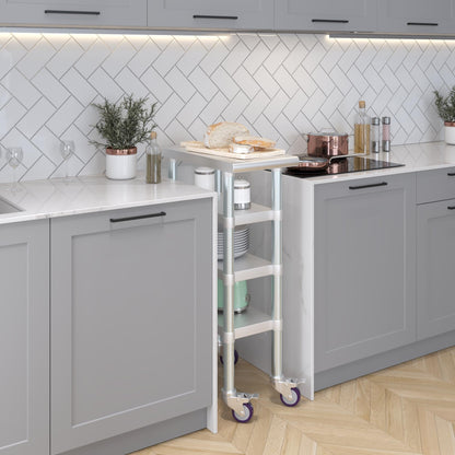 AmGood Stainless Steel Work Table with 3 Shelves and Wheels | Metal Utility Table | Commercial & Residential NSF Utility Table (12" Long x 24" Deep)