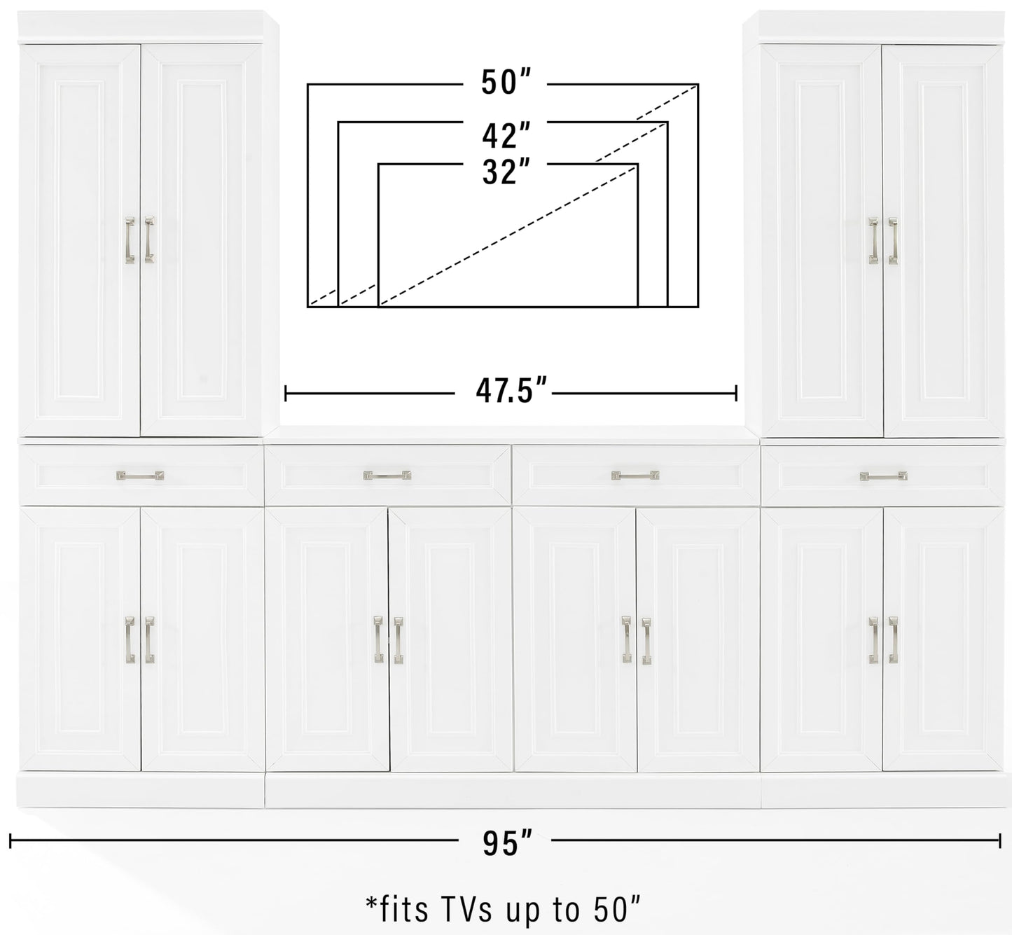 Crosley Furniture Stanton 3-Piece Traditional Sideboard Buffet Cabinet and Kitchen Storage Pantry Set, White