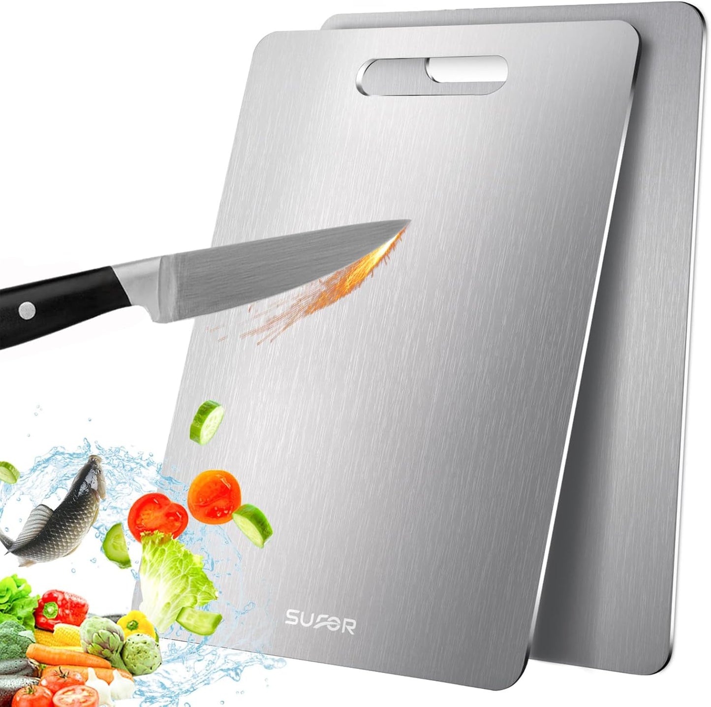 2 Pack 100% Vegetables,15 11 Titanium Cutting Board - Pure Titanium Cutting Boards For Kitche,Easy to clean