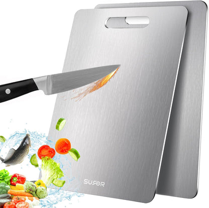 2 Pack 100% (13 9) Titanium Cutting Board, Pure Titanium Cutting Boards For Kitchen, Non-Slip Chopping Board