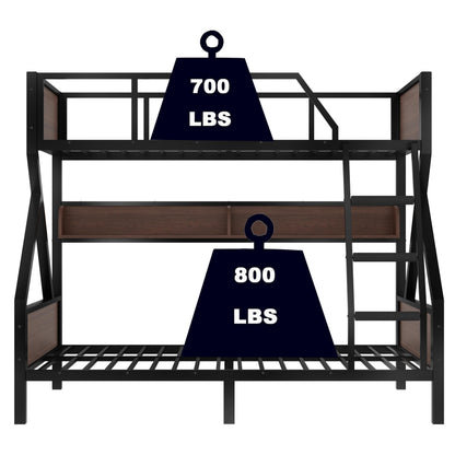 SIMPLEZC Upgraded Version Heavy Duty Thicken Metal Twin Over Full Bunk Bed with Storage Shelves and Lights, Best Industrial Style Bunk Bed Twin Over Full Size with Wood Board for Adults