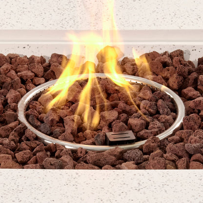 COSIEST Outdoor Propane Fire Pit Coffee Table w Square Faux Stone 35-inch Base, 50,000 BTU Stainless Steel Burner, Free Lava Rocks and Rain Cover
