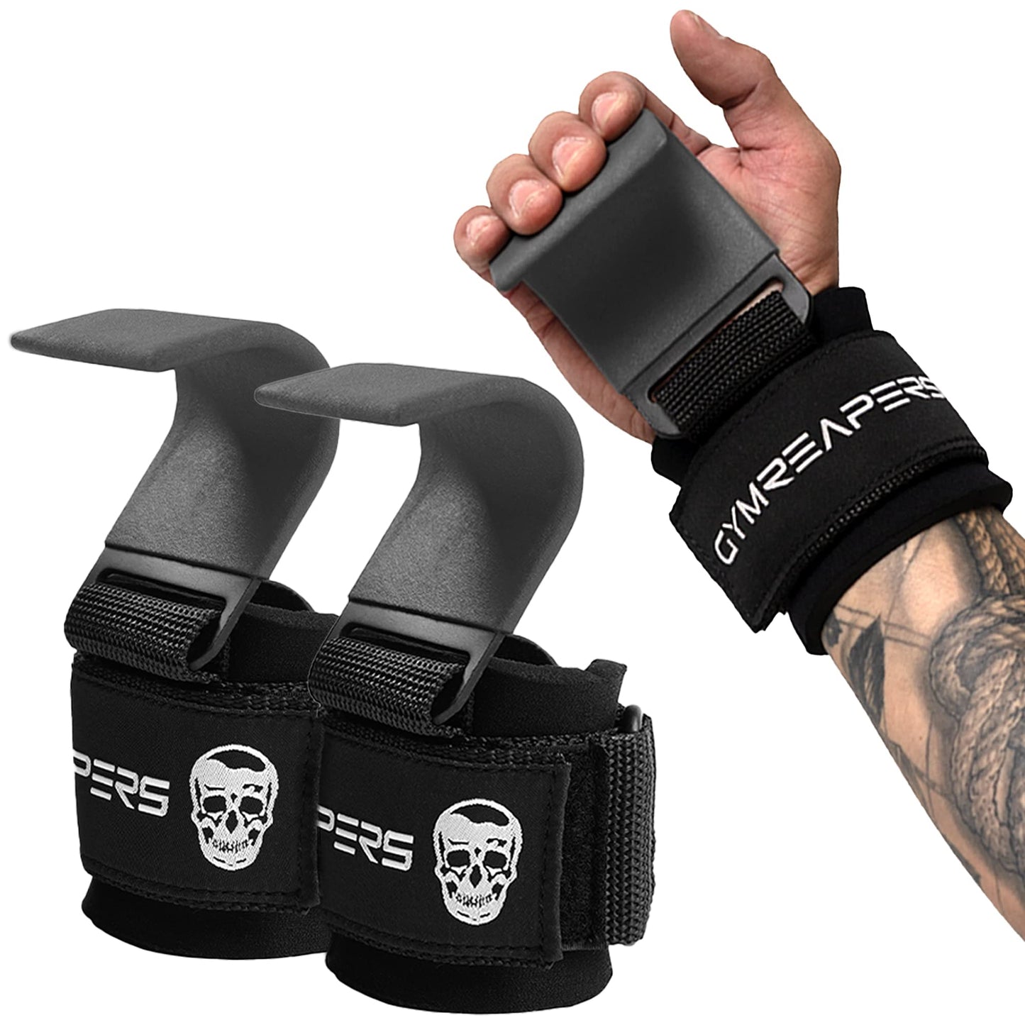 Gymreapers Weight Lifting Hooks (Pair), Heavy Duty Power Wrist Straps Hand Grip Support For Deadlifts, Pull Ups, Shrugs - Gym Gloves For Men and Women