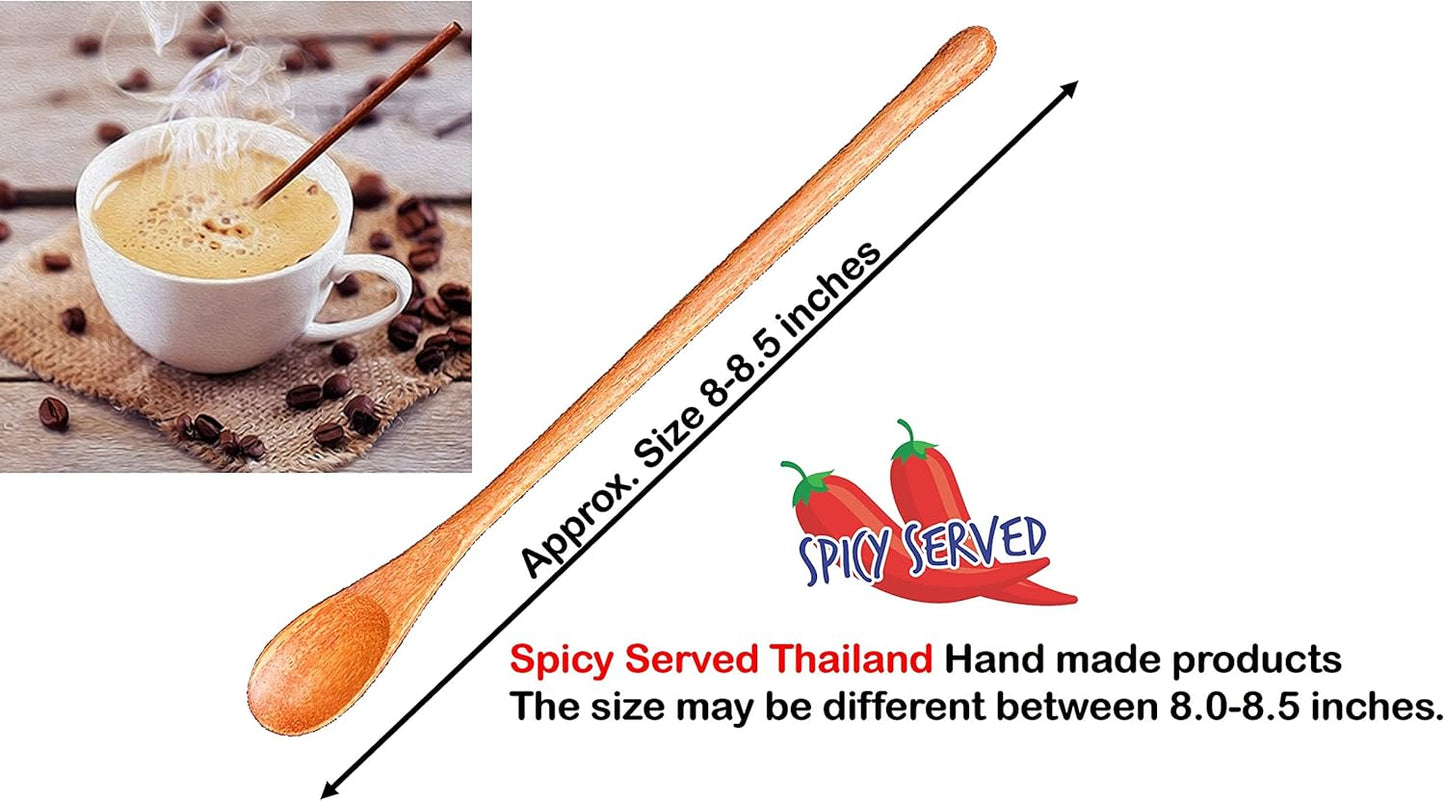Rose Wood 8.5" Long Handle Coffee Tea Stirrer Mixing Spoons, Set of 6