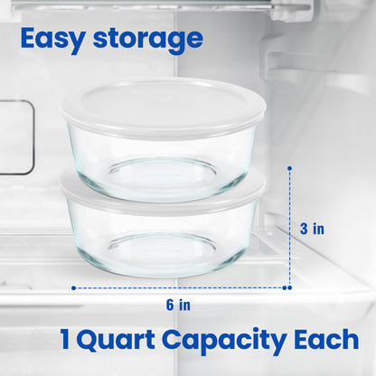 Ultimate Yogurt Containers 2 Pack, Make More Yogurt with 1-Quart Glass Containers (4 Cup), 100% BPA Free, Durable & Oven Safe Round Bowl Set with Lids, Perfect for Food Storage & Meal Prep